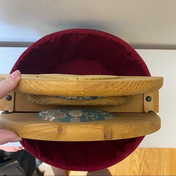 Vintage Wooden Heart Fabric Sewing Basket - Picture 7 of 15